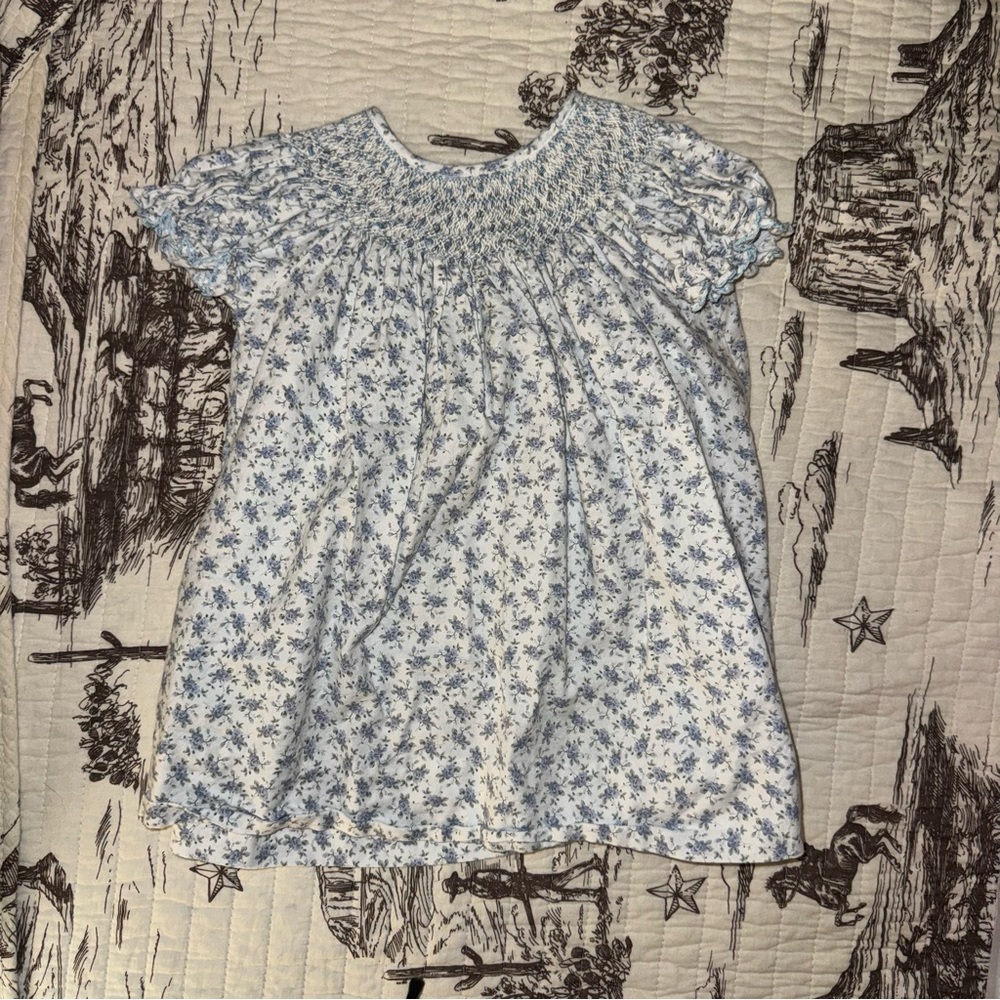 Petit Bebe blue floral smocked dress